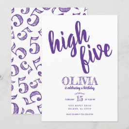 Invitación al quinto cumpleaños High Five Morado