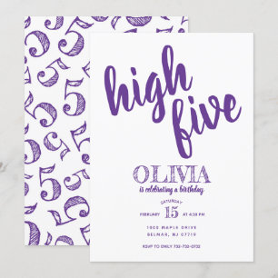 Invitación al quinto cumpleaños High Five Morado