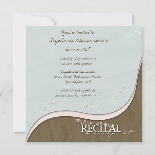 Invitación al recital de chica de flores de diseño (Anverso)
