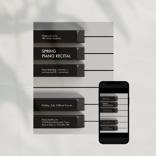 Invitación al Recital de la Academia de Música de  (Modern Piano Music Academy Recital Invitation)