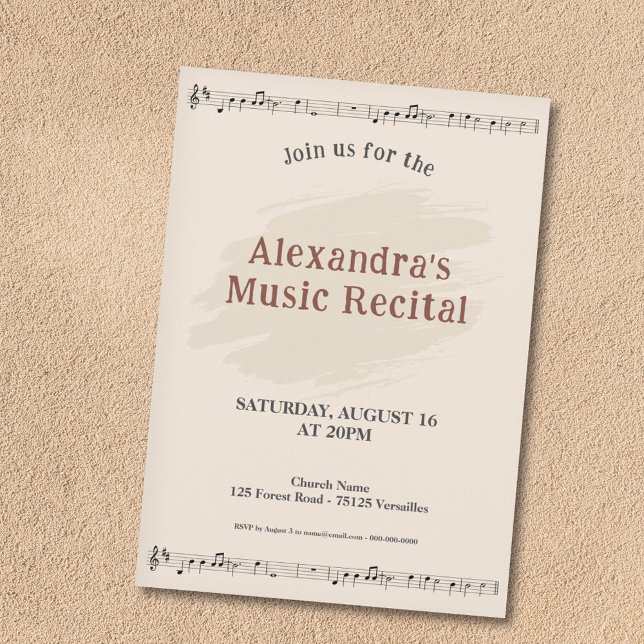 Invitación al Recital de Partitura Musical (Music Sheet Recital Invitation)