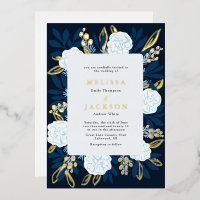 Invitación al Relieve metalizado azul Boda Rosas c