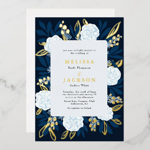Invitación al Relieve metalizado azul Boda Rosas c