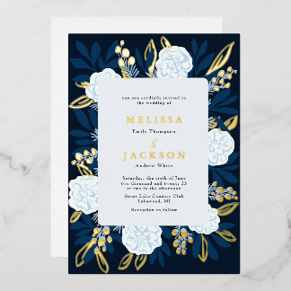 Invitación al Relieve metalizado azul Boda Rosas c