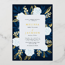 Invitación al Relieve metalizado azul Boda Rosas c