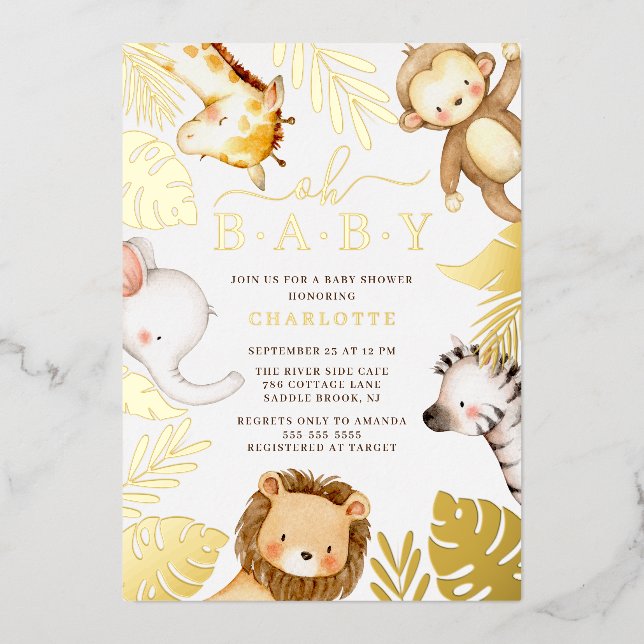 Invitación al Relieve metalizado Baby Shower Baby  (Anverso)