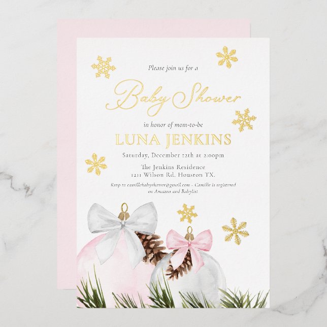 Invitación al Relieve metalizado Baby Shower Chica (Anverso/Reverso)