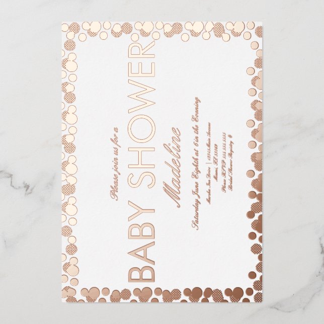 Invitación al Relieve metalizado Baby Shower con p (Anverso)
