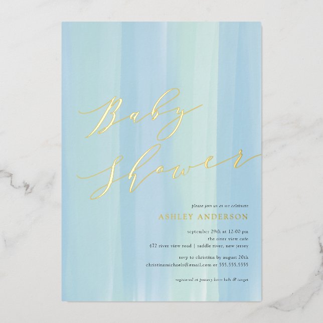 Invitación al Relieve metalizado Baby Shower de ba (Anverso)