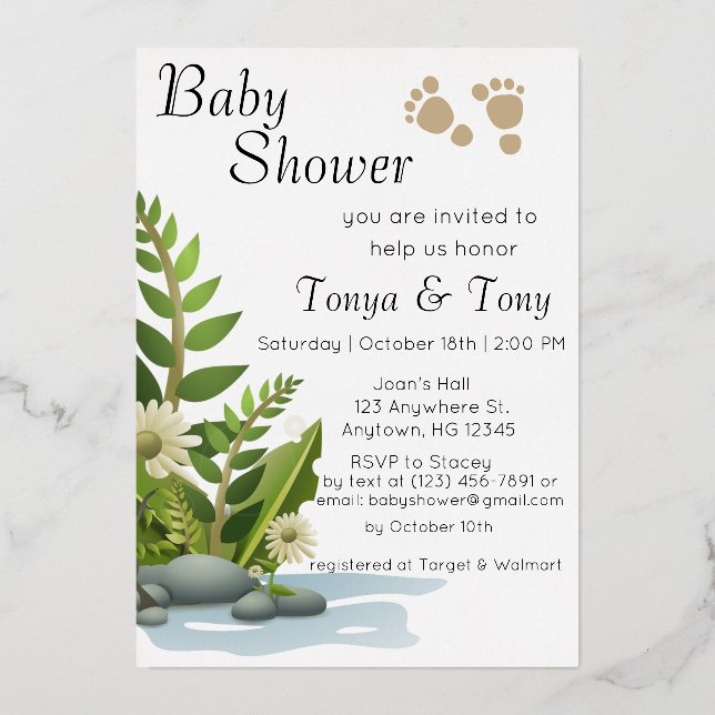 Invitación al Relieve metalizado Baby Shower de bo (Anverso)