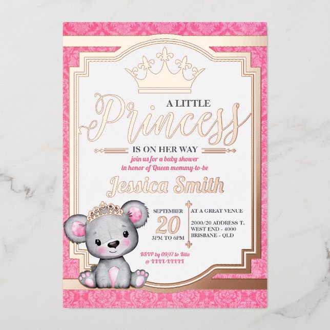 Invitación al Relieve metalizado Baby Shower de la (Anverso)