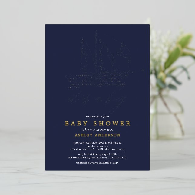 Invitación al Relieve metalizado Baby Shower de Na (Anverso de pie)