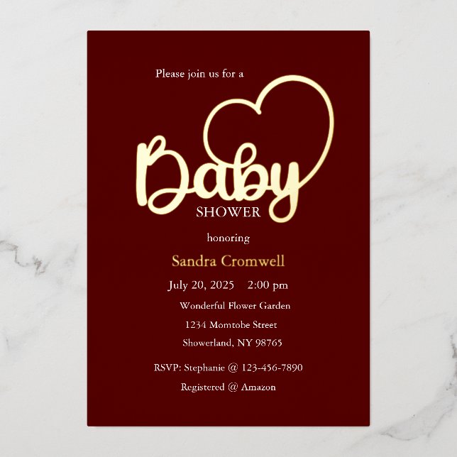 Invitación al Relieve metalizado Baby Shower, guió (Anverso)