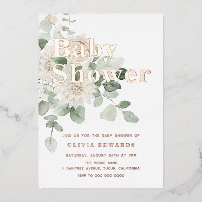 Invitación al Relieve metalizado Baby Shower Rosa  (Anverso)