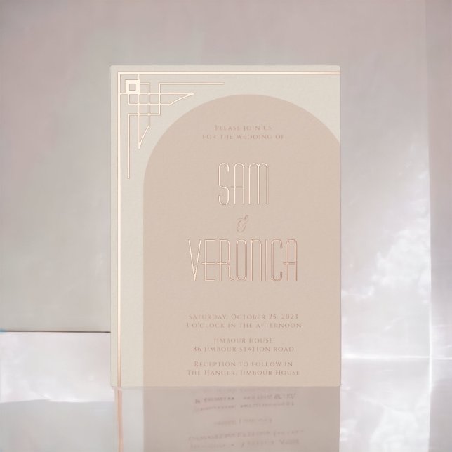 Invitación al Relieve metalizado Beige Modern Deco (Subido por el creador)