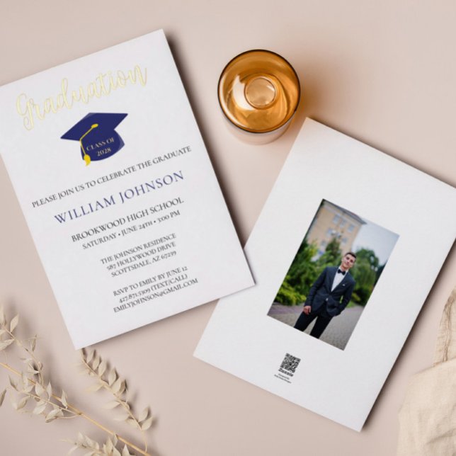 Invitación al Relieve metalizado Blue Gold Graduat (Subido por el creador)
