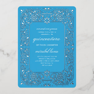 Invitación al Relieve metalizado Blue Quinceañera 