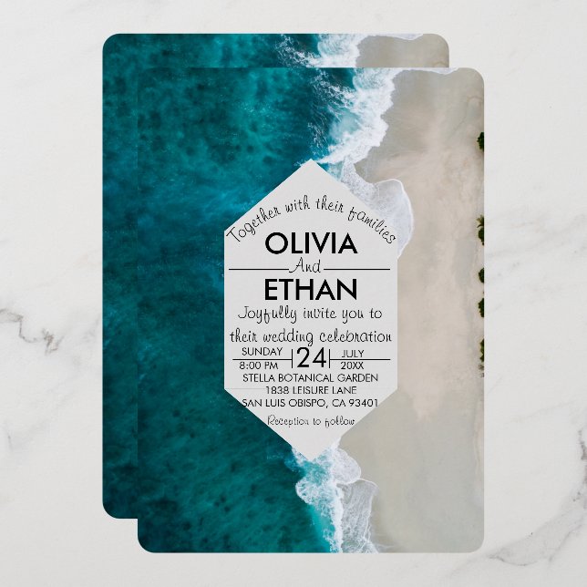 Invitación al Relieve metalizado Boda costero de o (Anverso/Reverso)