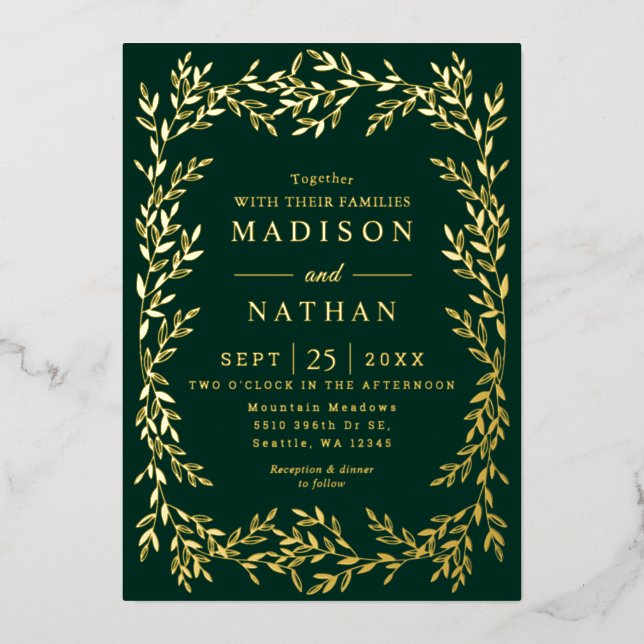 Invitación al Relieve metalizado Boda de Floral Go (Anverso)