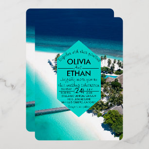 Invitación al Relieve metalizado Boda de la isla m