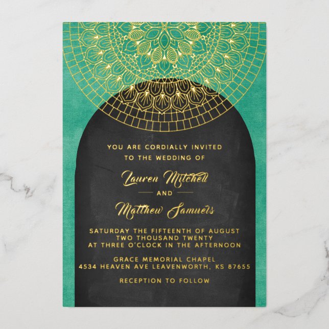Invitación al Relieve metalizado Boda de Mandala G (Anverso)