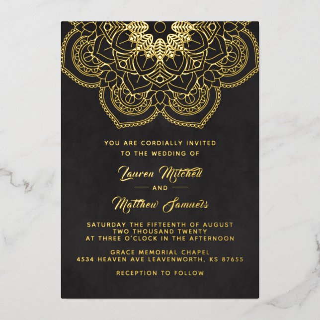 Invitación al Relieve metalizado Boda de Mandala G (Anverso)