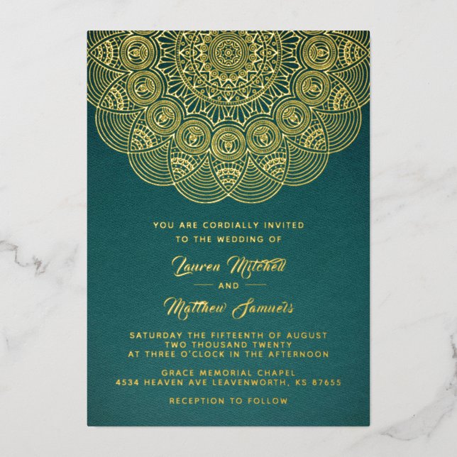 Invitación al Relieve metalizado Boda de Mandala G (Anverso)