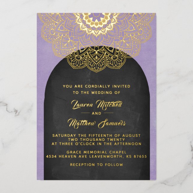 Invitación al Relieve metalizado Boda de Mandala G (Anverso)