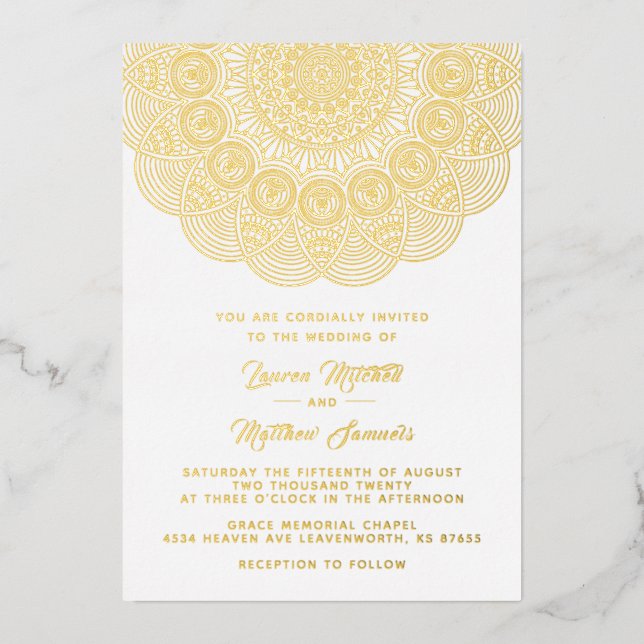Invitación al Relieve metalizado Boda de Mandala G (Anverso)