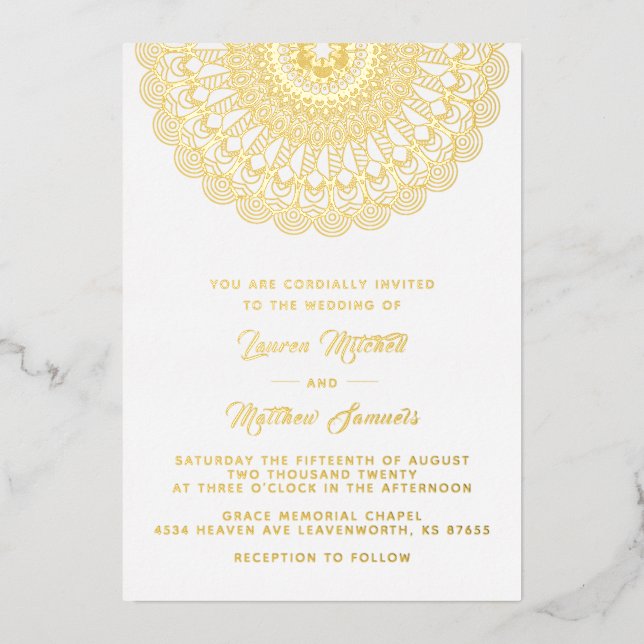 Invitación al Relieve metalizado Boda de Mandala G (Anverso)