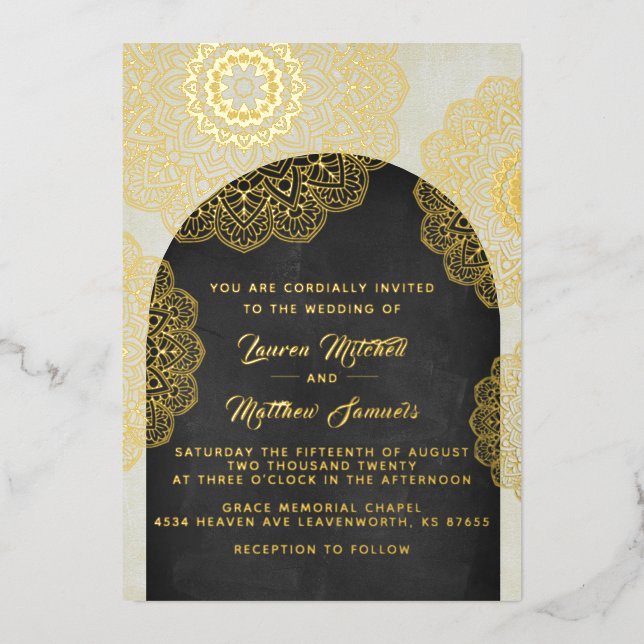 Invitación al Relieve metalizado Boda de Mandala G (Anverso)