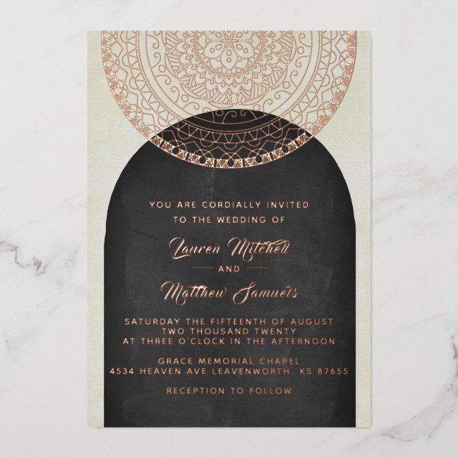 Invitación al Relieve metalizado Boda de Mandala G (Anverso)
