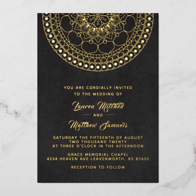 Invitación al Relieve metalizado Boda de Mandala G (Anverso)
