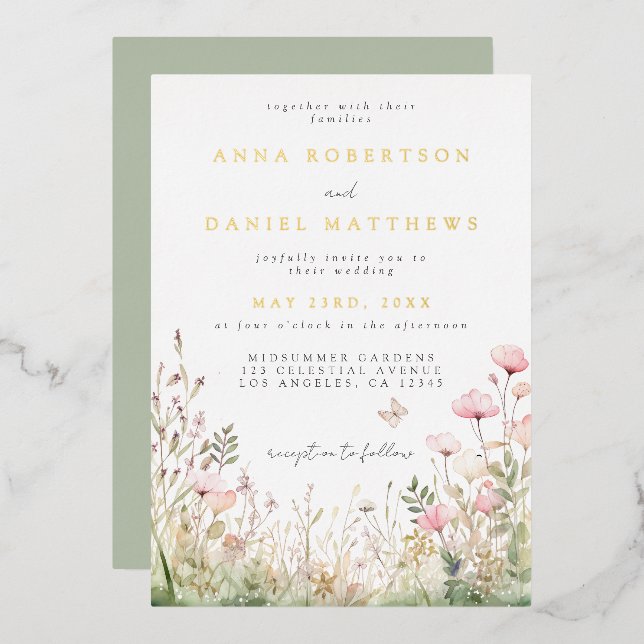 Invitación al Relieve metalizado Boda de mariposa  (Anverso/Reverso)