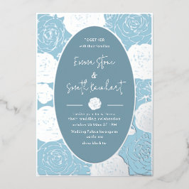 Invitación al Relieve metalizado Boda de Rosas azu