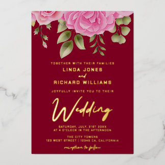 Invitación al Relieve metalizado Boda de Rosas de