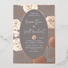 Invitación al Relieve metalizado Boda de Rosas gri