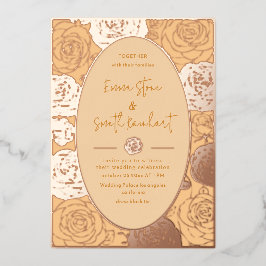 Invitación al Relieve metalizado Boda de rosas ros