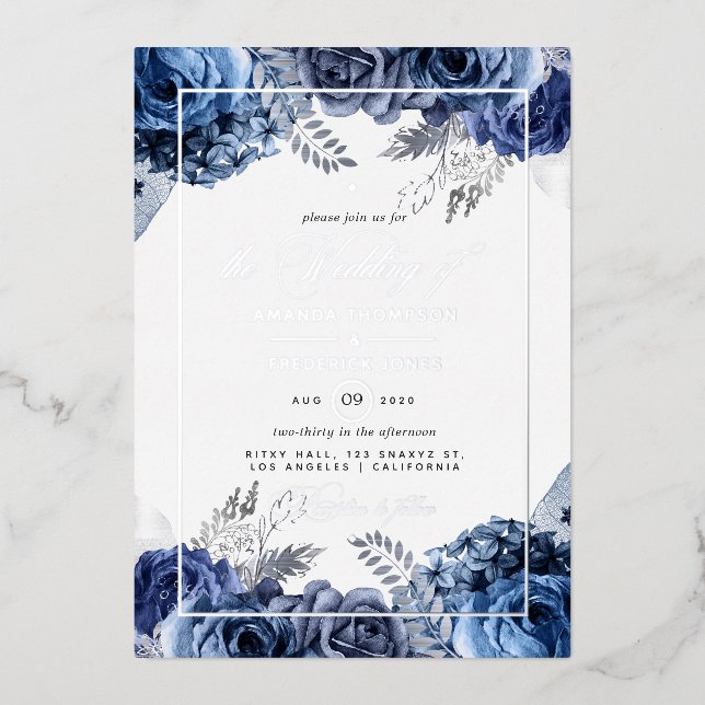 Invitación al Relieve metalizado Boda floral de Ma (Anverso)