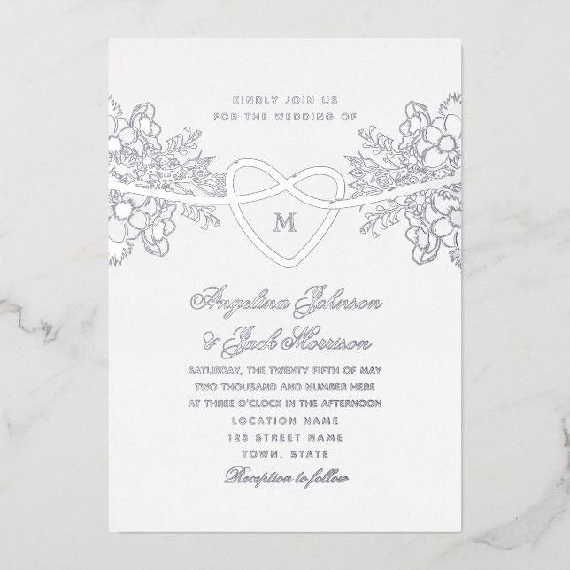 Invitación al Relieve metalizado Boda Floral dorad (Anverso)