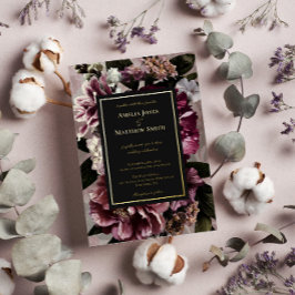 Invitación al Relieve metalizado Boda floral oscur