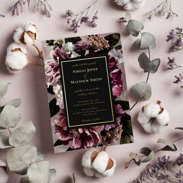 Invitación al Relieve metalizado Boda floral oscur (Subido por el creador)