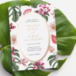 Invitación al Relieve metalizado Boda floral tropi