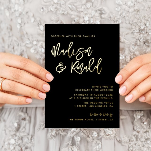 invitación al Relieve metalizado boda negro y oro (Subido por el creador)