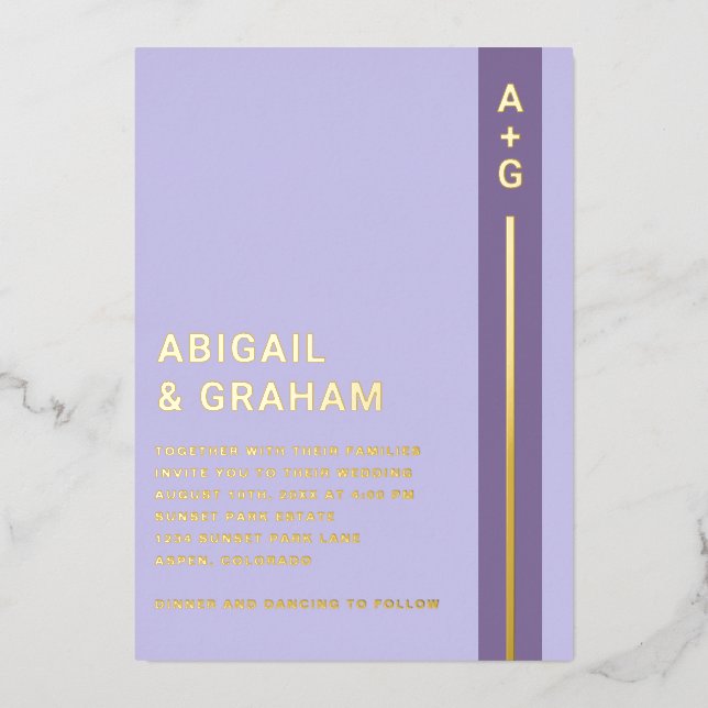 Invitación al Relieve metalizado Boda púrpura mode (Anverso)