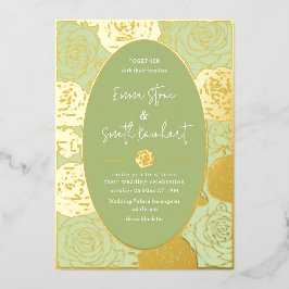 Invitación al Relieve metalizado Boda Rosas verdes