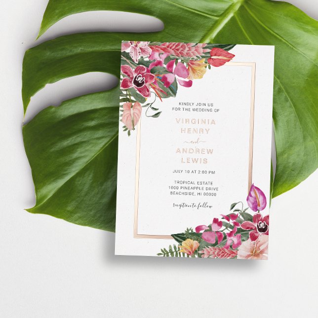 Invitación al Relieve metalizado Boda tropical (Elegant Floral Tropical Wedding Foil Invitation by Painted Paperie
)