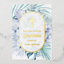 Invitación al Relieve metalizado Boho Floral Blue 