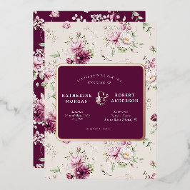 invitación al Relieve metalizado con boda floral e