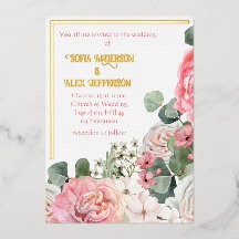 Invitación al Relieve metalizado con flores acuare